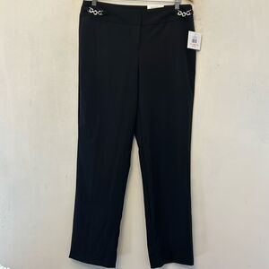 Ellen Tracy black mid rise straight leg pants Black chain accent Size 10 New